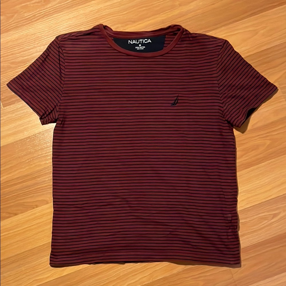Nautica Striped T-Shirt in Burgundy and Black